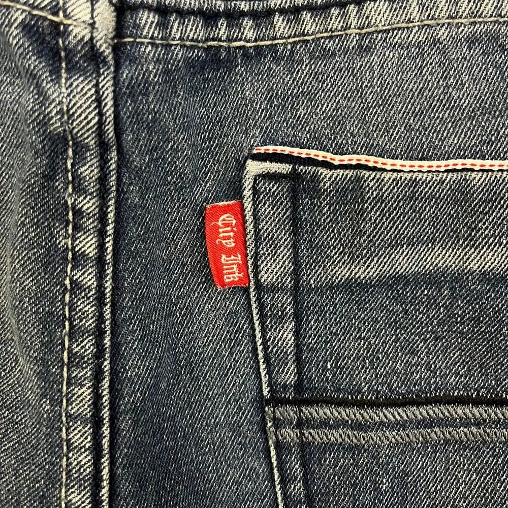 City Ink Jeans Men's 36x33 (Fits 36x32) Straight Leg Distressed Blue Denim